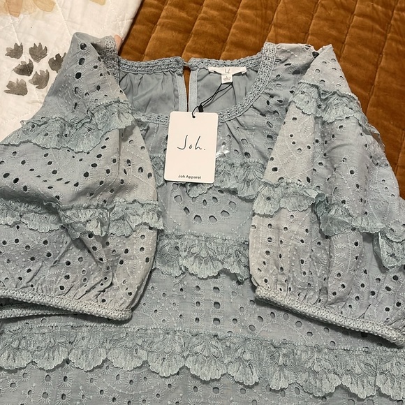 Joh Apparel Sage Blue Eyelet Lace Top size L - Picture 4 of 6